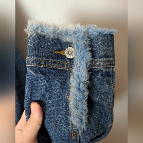 Vintage Jean Crisan Denim Jacket w Blue Dyed Beaver Fur Trim, Size M (Flaws) - Picture 9 of 16